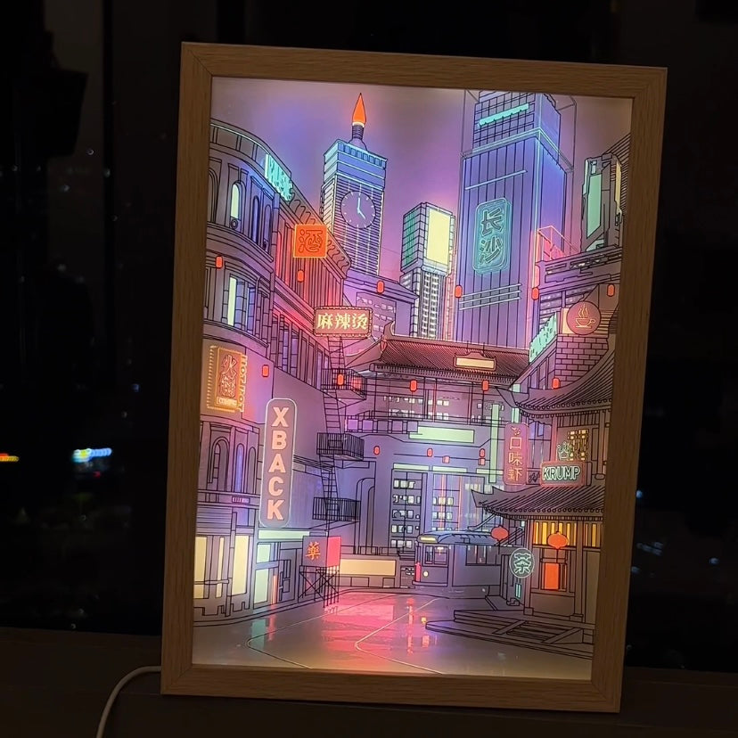 City Nightscape - Light Painting Art Frame USB Plug
