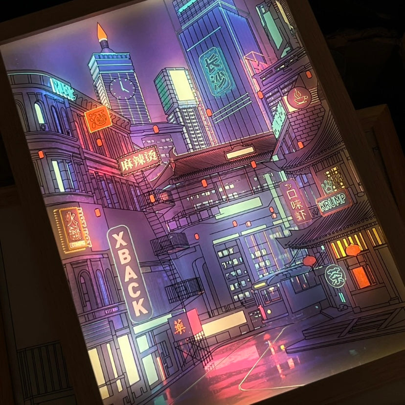 City Nightscape - Light Painting Art Frame USB Plug